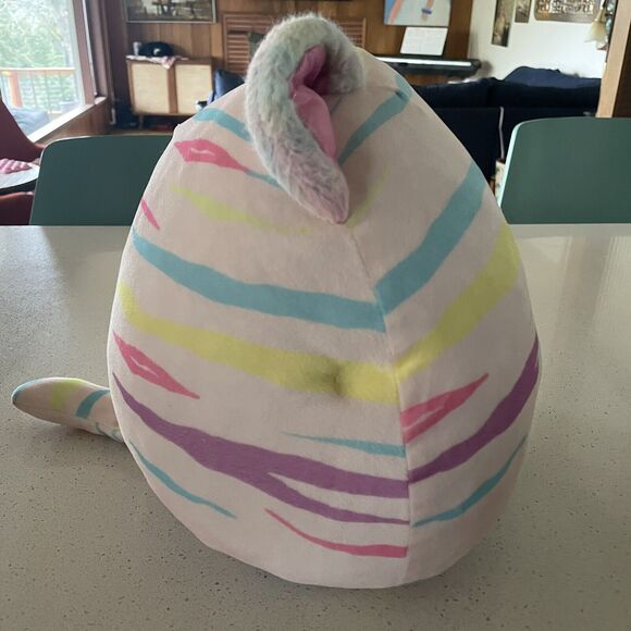 KellyToy Squishmallows Atoosa Tiger Cat Pastel Stripes Sparkle Pink Ears 10 Inch - Picture 4 of 5